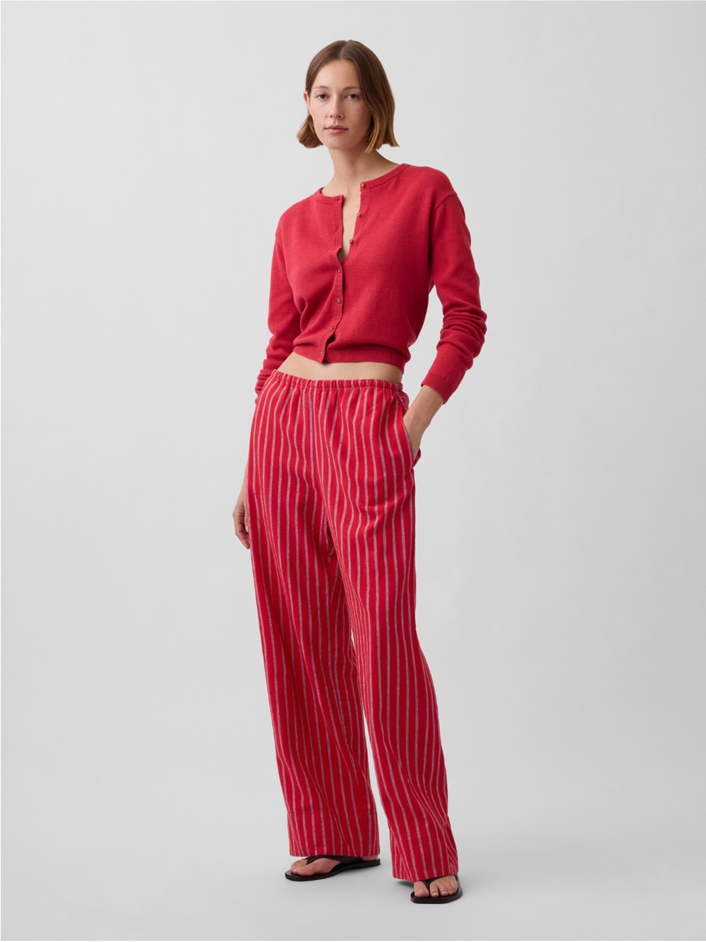 GAP Red & White Striped Wide-Leg Pants size Medium Tall